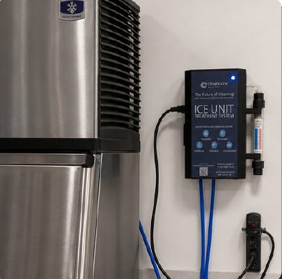 CleanCore Ice Unit mounted next to an ice machine